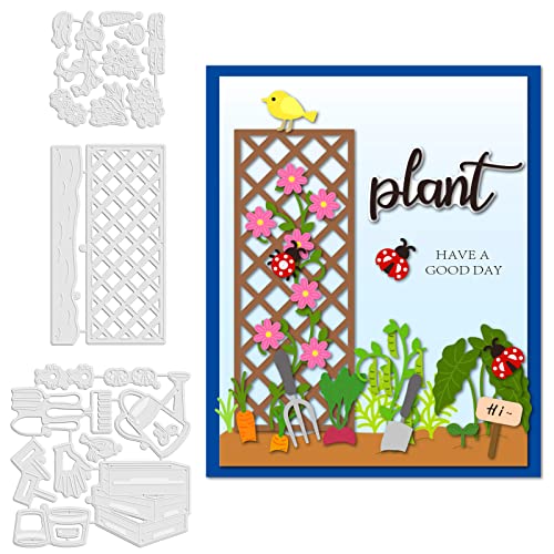 GLOBLELAND 3 Set 20 Stück Gartengeräte Stanzformen Metall Pflanzen Zaun Stanzformen Prägeschablonen Vorlage für Papier Kartenherstellung Dekoration DIY Scrapbooking Album Handwerk Dekor von GLOBLELAND