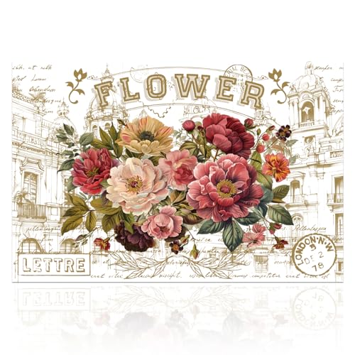 GLOBLELAND 3 Stück Möbeltransfer Mit Retro Rose Und Londoner Gebäuden 6x12Inch Blumen Und Buchstaben Transfer Zum Aufreiben Selbstklebende Wandkunst Aufkleber Für Schlafzimmer Wohnzimmer von GLOBLELAND