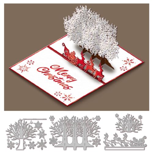 GLOBLELAND 3D Stanzformen Mit Weihnachtsschneeflocken Bäumen Und Schlitten Hirschen Stanzungen Schablone Für Kartengestaltung Dekoration DIY Scrapbooking Album Basteldekor von GLOBLELAND