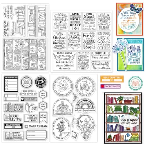 GLOBLELAND 4 Blätter Bibel Clear Stempels Für Kartenherstellung Bücherregal Leselabel Silikon Clear Stempel Siegel Segenswünsche Transparent Stempels Für DIY Scrapbooking von GLOBLELAND