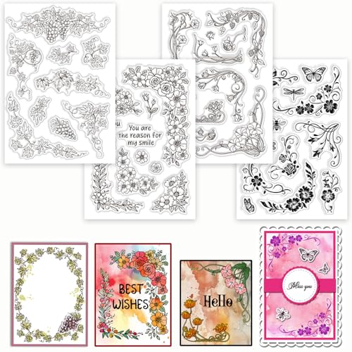 GLOBLELAND 4 Blatt Blumenecken Transparenter Stempel Für Scrapbooking Rankenpflanzen Spitzen Silikonstempel Rosenrahmen Transparentes Stempelset Für Kartengestaltung DIY Prägung Journaling GLOBLELAND 4 Blatt Blumenecken Transparenter Stempel Für Scrapbooking Rankenpflanzen Spitzen Silikonstempel Rosenrahmen Transparentes Stempelset Für Kartengestaltung DIY Prägung Journaling von GLOBLELAND