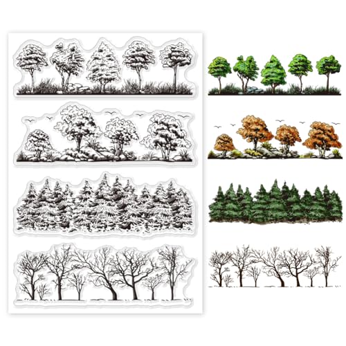 GLOBLELAND 4 Reihen von Bäumen Hintergrund Clear Stamps Forest Clear Stamp Grass Büsche Transparente Gummistempel Seal Nature Woods Trees Clear Stamps for DIY Scrapbooking Photo Album 6.3x4.3 inch von GLOBLELAND