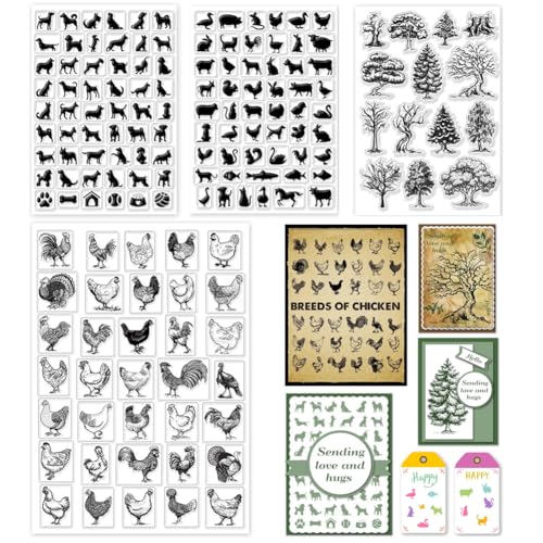 GLOBLELAND 4 Stück Bauernhoftiere Und Bäume Clear Stempels Für DIY Scrapbooking Bauernhof Hund Katze Huhn Silikon Clear Stempel Siegel Transparente Stempel Für Kartenherstellung Fotoalbum Dekoration von GLOBLELAND