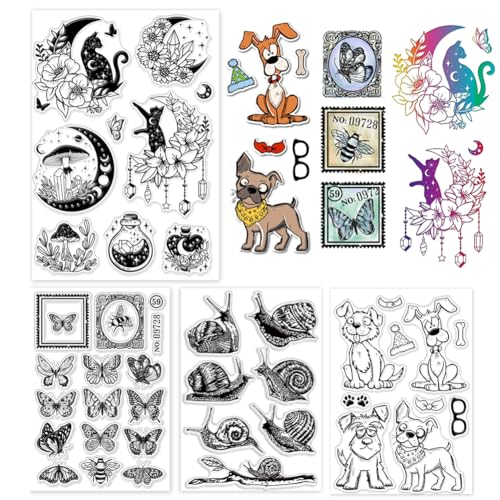 GLOBLELAND 4 Stück Insekten Tiere Clear Stempels Für DIY Scrapbooking Schmetterling Schnecke Und Hund Katze Silikon Clear Stempel Siegel Transparente Stempel Für Kartenherstellung Dekoration von GLOBLELAND