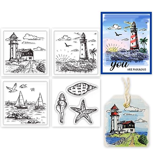 GLOBLELAND 4 Stück Leuchtturm Mini Clear Stamps Für DIY Scrapbooking Mini Ocean Sailboat Silikon Clear Stamp Seals Transparente Stempel Für Kartenherstellung Fotoalbum Journal Home Dekoration von GLOBLELAND