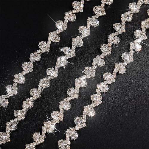 GLOBLELAND 4 Yards Strass Fransenbesatz Strass Kette Diamant Kristall Fransenbesatz Zum Nähen Basteln Hochzeitskleid Kleidungszubehör DIY Dekoration Silber von GLOBLELAND