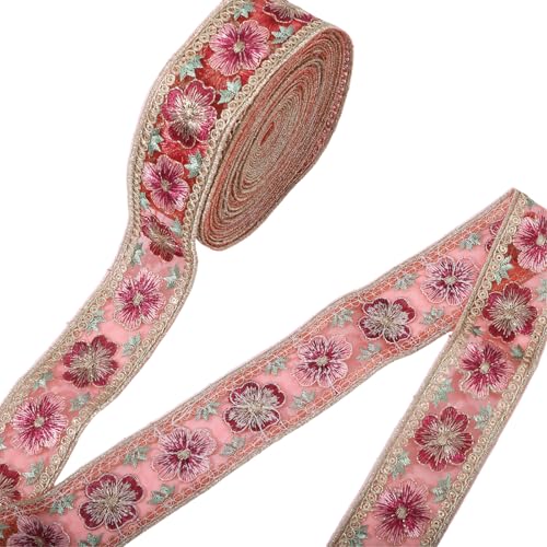 GLOBLELAND 5 Yards Bestickte Organza Blumenbänder Stickerei Florales Spitzenband Nähspitze Für Brauthochzeitsapplikationen Kleider DIY Basteldekoration von GLOBLELAND