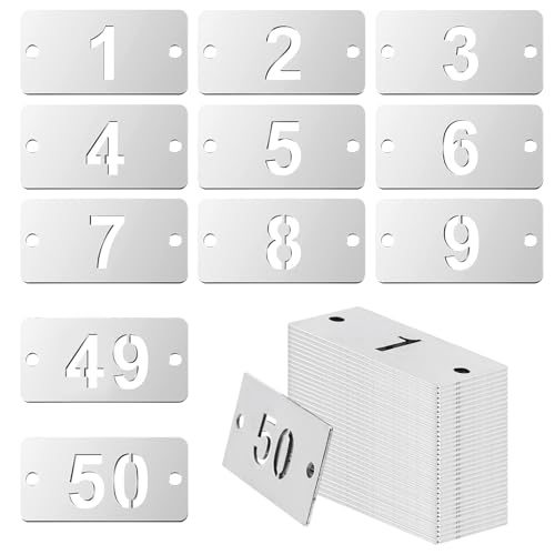 GLOBLELAND 50 Stück Nummerierte Metallschilder, 1 50 Schlüsselanhänger Aus Edelstahl, Rechteckige, Hohle, Nummerierte Schilder Mit Zwei Löchern Zum Klassifizieren Und Identifizieren, 1.57 × 0.78 Zoll von GLOBLELAND