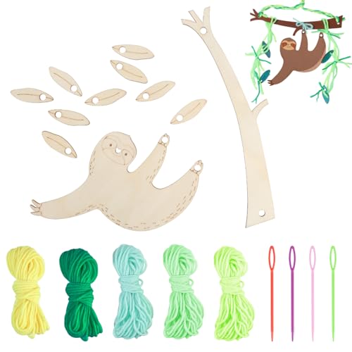 GLOBLELAND 53 Stück 3D String Art Kits DIY Bastelsets Aus Unbehandeltem Holz Zum Aufhängen Faultier Holzscheiben Mit Kunststoff Stricknadeln Und Fasergarn In Gemischten Farben von GLOBLELAND