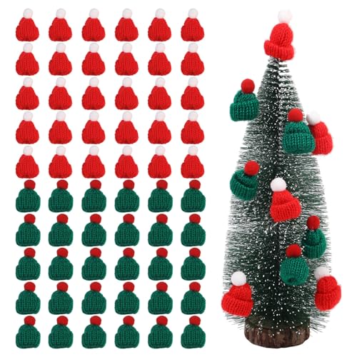 GLOBLELAND 60 Stück 2 Farben Mini Weihnachtsmützen Aus Stoff Stricken Weihnachtsmannmütze Puppenherstellung Mütze Weinflaschenaufsatz DIY Weihnachtsbastelzubehör Für Weihnachtsbaum Hängende Ornamente von GLOBLELAND