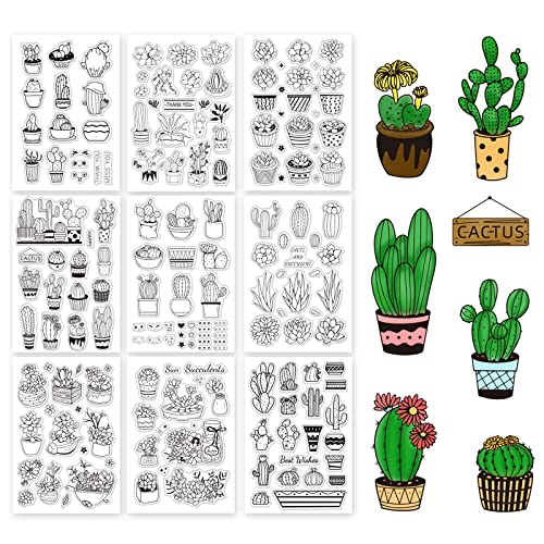 GLOBLELAND 9 Blatt Kaktus-Thema Silikon klare Stempel Siegel für Kartenherstellung Dekoration und DIY Scrapbooking von GLOBLELAND