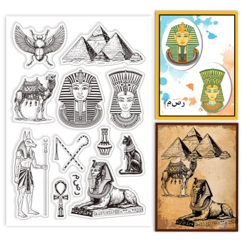 GLOBLELAND Ägypten Pyramiden Clear Stamps Sphinx Kamel Silikon Klar Stempel Siegel Anubis Katze Transparente Stempel für DIY Scrapbooking Kartenherstellung von GLOBLELAND