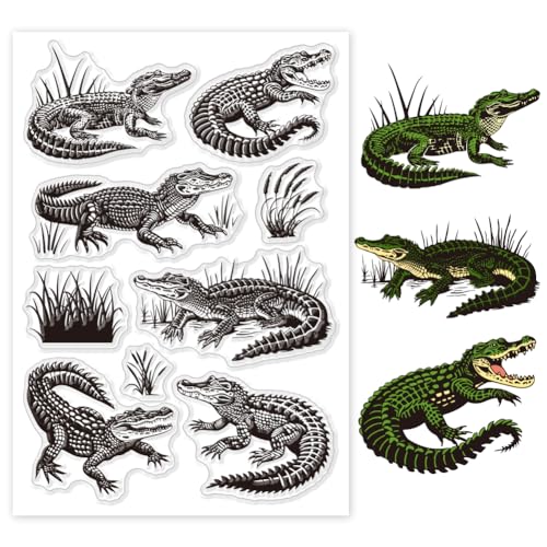 GLOBLELAND Alligator Clear Stamp Reeds Clear Rubber Stamps Crocodiles Silicone Stamps for DIY Scrapbooking Photo Album Decorative Cards Making Home Decoration 16.0x11.0 cm von GLOBLELAND