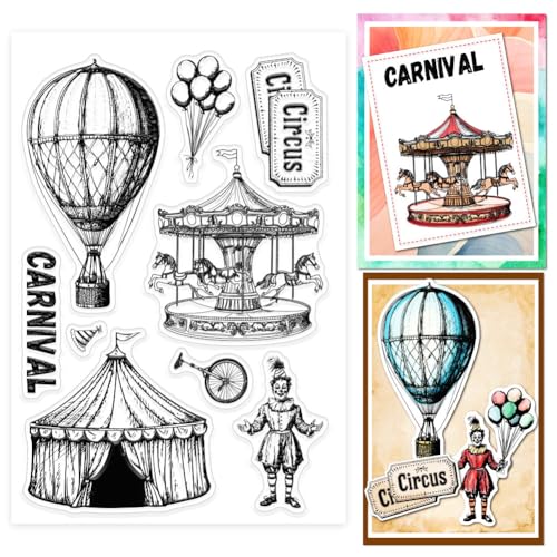 GLOBLELAND Amusement Park Clear Stamps Heißluftballon Clown Karussell Silikon Clear Stamp Seals Transparente Stempel für DIY Scrapbooking Karten Herstellung Fotoalbum Journal von GLOBLELAND