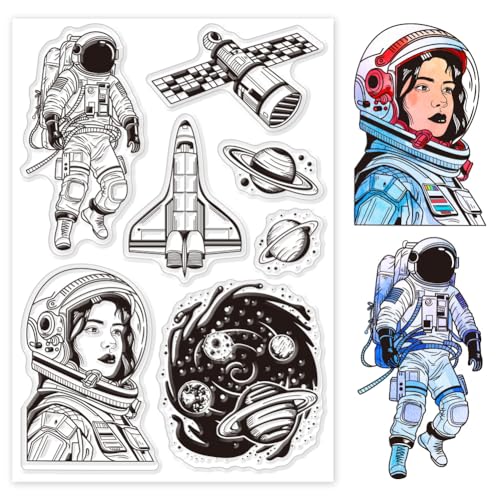 GLOBLELAND Astronaut Clear Stamps for DIY Scrapbooking Universe Space Silicone Clear Stamp Seals Transparent Stamps for Cards Making Journal Decor von GLOBLELAND