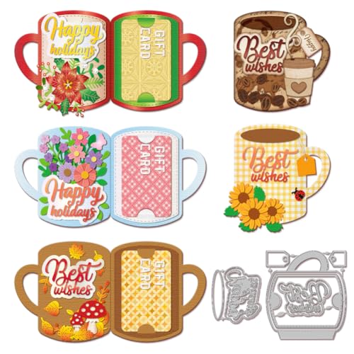 GLOBLELAND Becher Geschenkkartenhalter Stanzformen Kaffeetassen Etiketten Stanzformen Teetassen Stanzformen Für DIY Scrapbooking Kartenherstellung Journalprägung Papierhandwerkdekoration von GLOBLELAND