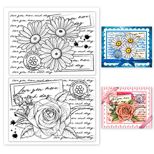 GLOBLELAND Blume Hintergrund Klar Briefmarken für DIY Scrapbooking Decor Rose Daisy Text Segen Transparent Silikon Briefmarken für Die Herstellung Von Karten Fotoalbum von GLOBLELAND