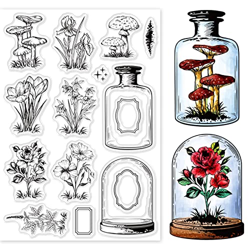 GLOBLELAND Blumen Blätter Flasche Klare Stempel Für DIY Scrapbooking Pflanzen Glas Pflanze Silikon Klare Stempel Siegel Für Tagebücher Dekorative Karten Machen Fotoalbum von GLOBLELAND