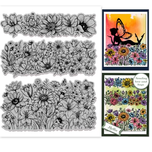 GLOBLELAND Blumen Hintergrund Stempel, 7.09x8.66zoll, Blumen, EVA Stempel, Prägestempel, Siegelstempel Aus Gummi Für DIY Scrapbooking Und Kartenherstellung, Papierbasteldekor von GLOBLELAND