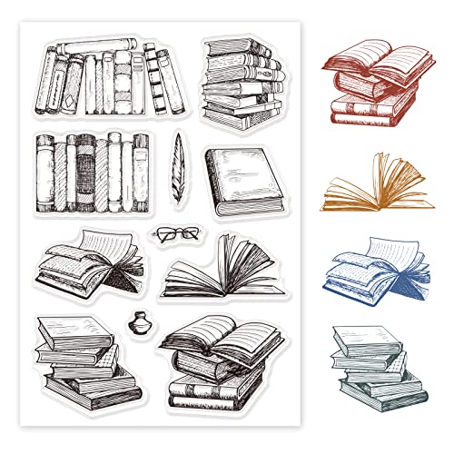 GLOBLELAND Bücher und Bücherregal Silikon Clear Stamps Transparente Stempel für Geburtstag Ostern Urlaub Karten Herstellung DIY Scrapbooking Fotoalbum Dekoration Papier Handwerk von GLOBLELAND