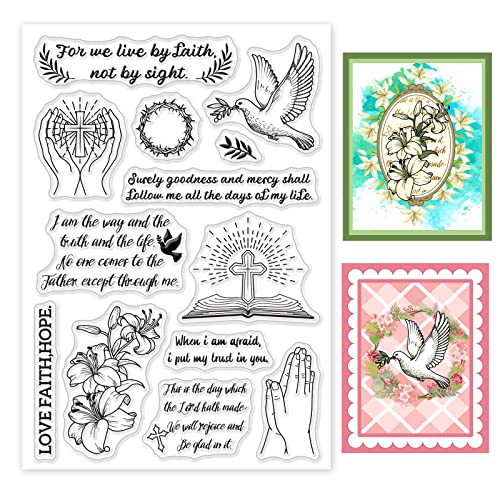 GLOBLELAND Christentum Clear Stamps für DIY Scrapbooking Dekor Glaube Religion Tauben Kreuze Lilien Transparente Silikonstempel für die Herstellung von Karten Fotoalbum Dekoration von GLOBLELAND