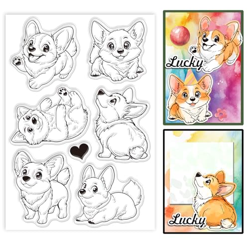 GLOBLELAND Corgi Hunde Klarstempel Zum Gestalten von Karten Tiere Silikon Klarstempel Transparente Stempel Siegel Für DIY Scrapbooking Prägung Papier Album Basteln Dekor von GLOBLELAND