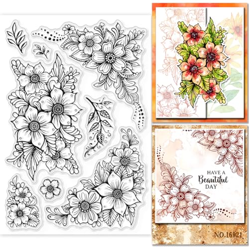 GLOBLELAND Doodle Flowers Clear Stamps Blumen Hintergrund Silikon Clear Stamp Seals Pflanze Transparente Stempel Für DIY Scrapbooking Karten Erstellen Fotoalbum Journal von GLOBLELAND