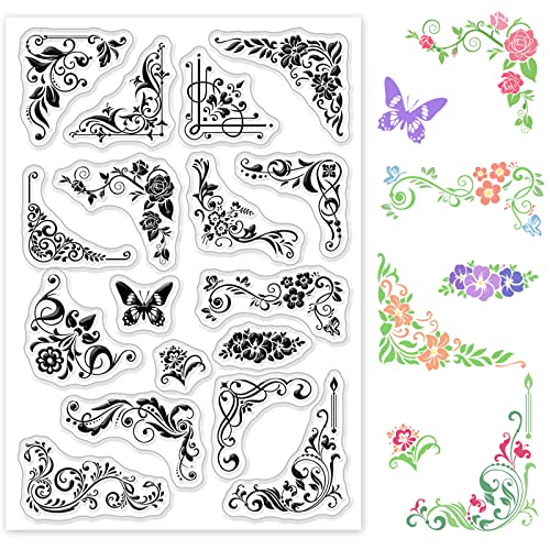 GLOBLELAND Ecke Blumen Spitze Clear Stamps Silikonstempel Transparentes Stempel Siegel für Kartenherstellung Dekoration und DIY Scrapbooking Album Dekor von GLOBLELAND