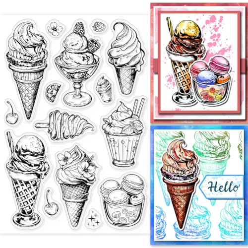 GLOBLELAND Eiscreme Stempel, Transparente Sommer Stempel, Kühlende Eiscreme Silikonstempel Für DIY, Scrapbooking, Fotoalbum, Dekorativ, 6.33x4.3 Zoll von GLOBLELAND