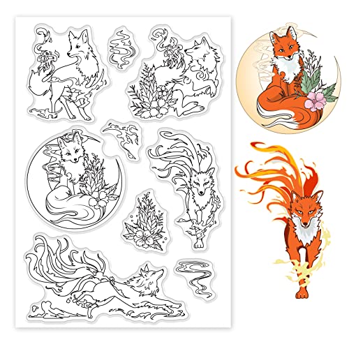 GLOBLELAND Elegant Fire Fox Clear Stamps Mysterious Eastern Theme Transparent Stamps Animal Background Silikon Clear Stamp Seals For Card Making And Photo Album Decorative Cards Making von GLOBLELAND