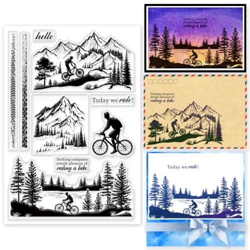 GLOBLELAND Fahrrad Bergwald Transparente Klare Stempel Prägestempelblätter Silikon Klare Stempel Siegel Für DIY Scrapbooking Und Kartenherstellung Papier Handwerk Dekor von GLOBLELAND