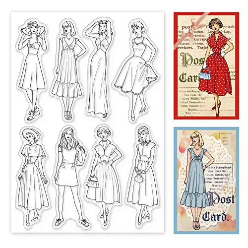 GLOBLELAND Fashion Female Model Clear Stamps for DIY Scrapbooking Decor Retro Fashion Models Beauty Women French Dresses Transparente Silikonstempel zur Herstellung von Karten Fotoalbum-Dekoration von GLOBLELAND