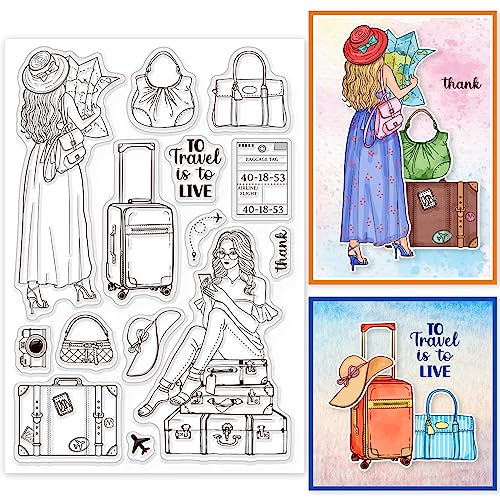 GLOBLELAND Fashion Women Travel Lady Bag Trunk Transparent Clear Stamps Vacation Embossing Stamp Sheets Silicone Clear Stamps Seal for DIY Scrapbooking and Card Making Paper Craft Decor von GLOBLELAND
