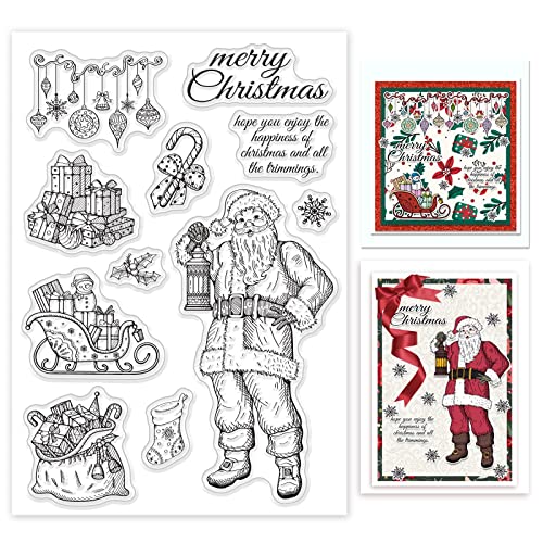 GLOBLELAND Frohe Weihnachten Klare Stempel für DIY Scrapbooking Dekor Weihnachtsmann Urlaubsgrüße Schneeflocken Transparente Silikonstempel für die Herstellung von Karten Fotoalbum Dekoration von GLOBLELAND