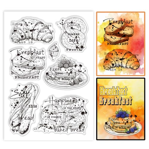 GLOBLELAND Frühstücksbrot Klarstempel Brotgrüße Silikon Klarstempel Muffin Kuchen Transparente Stempel Für DIY Scrapbooking Und Kartenherstellung Fotoalbum Tagebuch 6.3x4.33 Zoll von GLOBLELAND