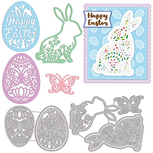 GLOBLELAND Gemusterte Osterhase Stanzformen Ostereier Kohlenstoffstahl Stanzformen für DIY Handwerk Prägeschablone Vorlage für Ostern Kartenherstellung Scrapbooking Fotoalbum Dekoration von GLOBLELAND