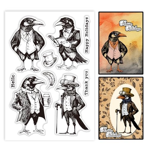 GLOBLELAND Gentleman Crow Klare Stempel Krähenmann Silikon Klarer Stempel Tierkrähe Transparente Stempel Für DIY Scrapbooking Und Kartenherstellung Fotoalbum Journal 6.3x4.33 Zoll von GLOBLELAND