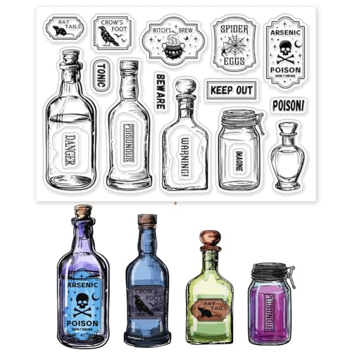 GLOBLELAND Giftflasche Clear Stempels Zauberetiketten Silikon Clear Stempel Halloween Siegel Magische Tags Transparente Stempel Für DIY Scrapbooking Kartenherstellung von GLOBLELAND