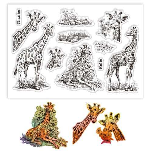 GLOBLELAND Giraffe Clear Stempels Tier Silikon Clear Stempel Siegel Blume Gras Pflanzen Transparent Stempel Für DIY Scrapbooking Kartenherstellung von GLOBLELAND