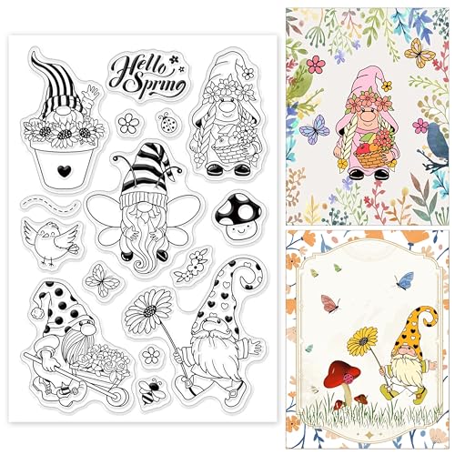 GLOBLELAND Gnome Silikon Clear Stamps Spring Flower Bee Butterfly Transparent Stamps for Birthday Valentine's Day Cards Making DIY Scrapbooking Photo Album Decoration Paper Craft… von GLOBLELAND