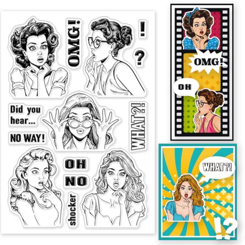 GLOBLELAND Gossip Women Transparente Silikonstempel Zum Basteln von Karten. Shocked Lady Transparenter Silikonstempel Siegel Shocker Dekorative Transparente Stempel Für Scrapbooking Fotoalbum Tagebuch von GLOBLELAND