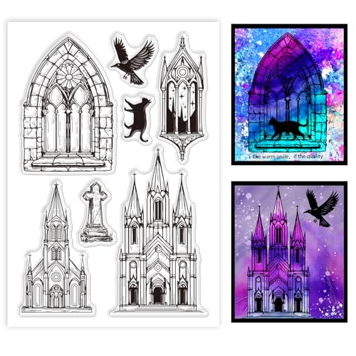 GLOBLELAND Gothic Castle Clear Stamp for Card Making Architecture Silicone Clear Stamps Cruciform Transparent Stamps Seal for DIY Scrapbooking Embossing Paper Photo Album Decorative von GLOBLELAND