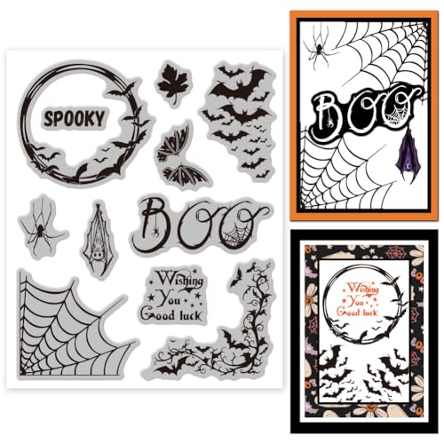 GLOBLELAND Haftstempel Aus Gummi Mit Spinnennetz Rand 7.09x8.66Inch Halloween Fledermaus Rand EVA Stempel Prägestempel Siegelstempel Aus Gummi Für DIY Scrapbooking Und Kartenherstellung von GLOBLELAND