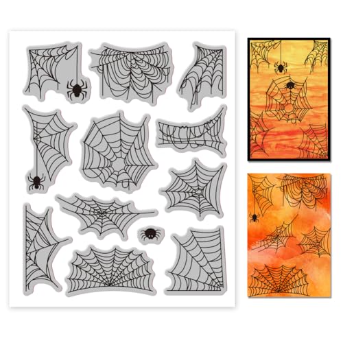 GLOBLELAND Haftstempel Aus Gummi Mit Spinnennetz Rand 7.09x8.66Inch Halloween Spinnennetz EVA Stempel Prägestempel Siegelstempel Aus Gummi Für DIY Scrapbooking Und Kartenherstellung von GLOBLELAND