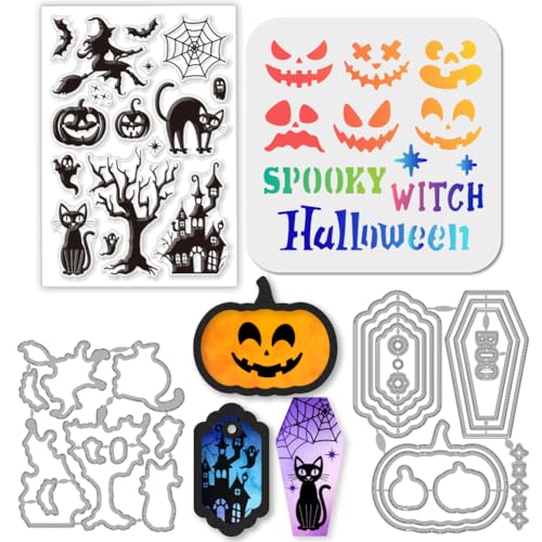 GLOBLELAND Halloween Anhänger Transparente Stempel Metall Kürbis Ausdruck Geometrischer Rahmen Stanzformen PET Farbe Bastelschablonen Vorlage Für Kartengestaltung Und DIY Prägungen Scrapbooking von GLOBLELAND