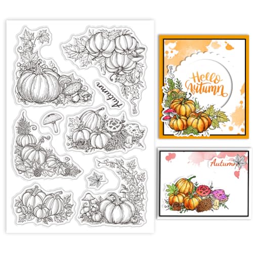 GLOBLELAND Herbst Ecken Clear Stempels Kürbisse Ahornblätter Silikon Clear Stempel Siegel Pilz Eichenblätter Kiefernnadel Transparente Stempel Für DIY Scrapbooking Kartenherstellung von GLOBLELAND