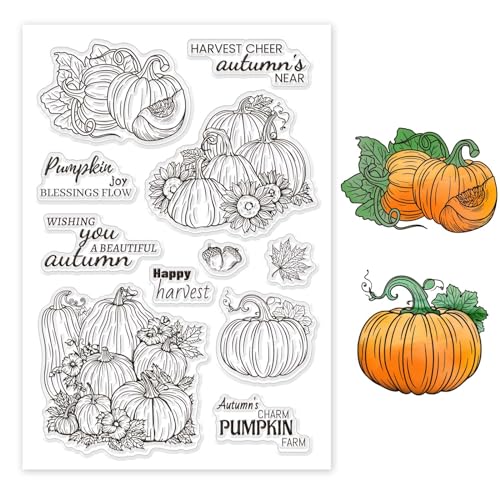 GLOBLELAND Herbstliches Dankeschön Harvest Clear Stempels Für Die Herstellung von Karten Herbst Kürbis Wort Clear Stempel Siegel Transparente Stempel Für DIY Scrapbooking Fotoalbu Zuhause Dekoration von GLOBLELAND