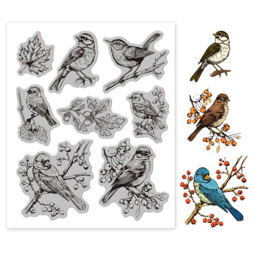 GLOBLELAND Herbstvogel Stempel 7.09x8.66Inch Ahornblatt EVA Stempel Prägestempel Siegelstempel Für DIY Scrapbooking Und Kartenherstellung Papierbasteldekor von GLOBLELAND