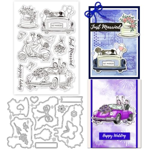 GLOBLELAND Hochzeitspaar Clear Stamps Und Hochzeitsblumen Auto Schneidformen Set Für DIY Scrapbooking Kartenherstellung Dekorative Fotoalbum Notizbuch von GLOBLELAND