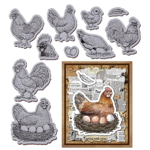 GLOBLELAND Hühner Und Eierstempel 8.7"X7" Henne Und Hahn EVA Stempel Prägestempel Siegelstempel Für DIY Scrapbooking Und Kartenherstellung Papierbasteldekor von GLOBLELAND